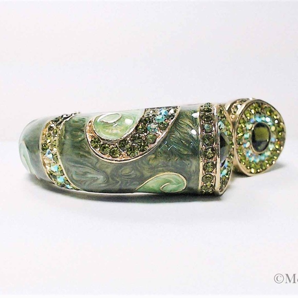 Green Enamel Crystal Hinge Bracelet - Picture 2 of 3